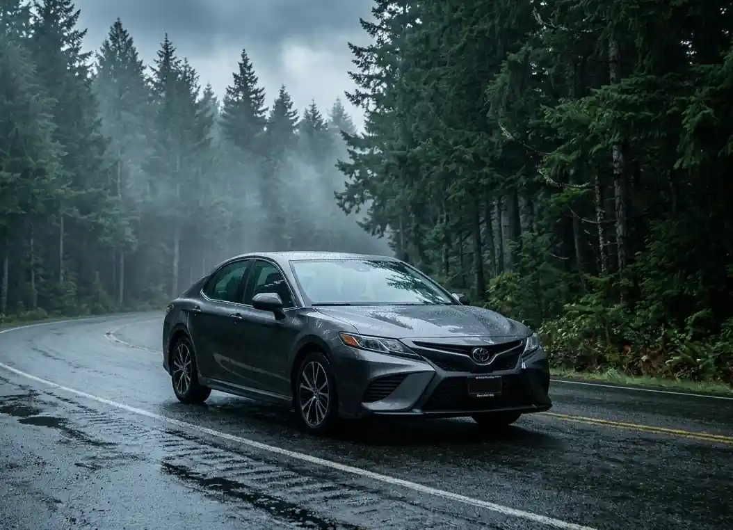 Used sedan trade-in for sale on a Pacific Northwest highway